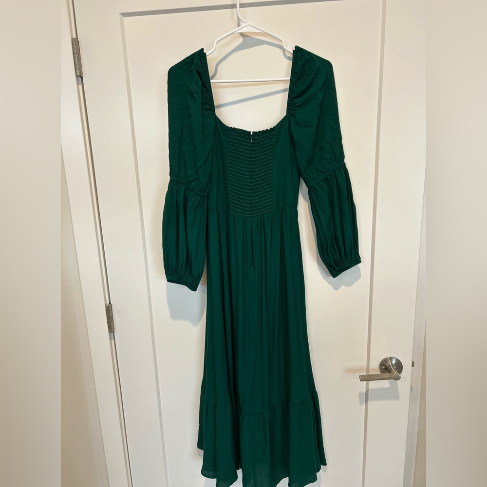 Reformation Mica Emerald Green Long Sleeve Square Neck Midi Dress - Picture 9 of 9